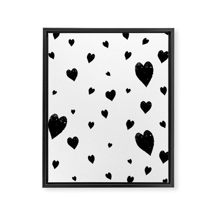 Hand-Drawn Hearts (Black & White Pattern) Framed Canvas Print Gallery Image 1