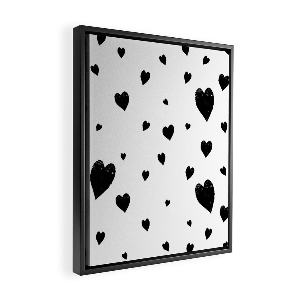 Hand-Drawn Hearts (Black & White Pattern) Framed Canvas Print Gallery Image 2