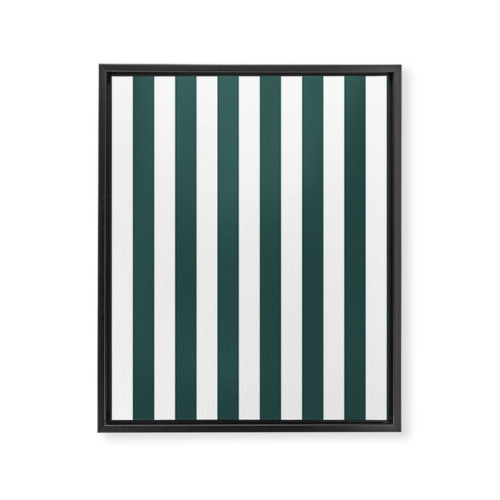 Vertical Stripes (Dark Green & White Pattern) Framed Canvas Print Gallery Image 1