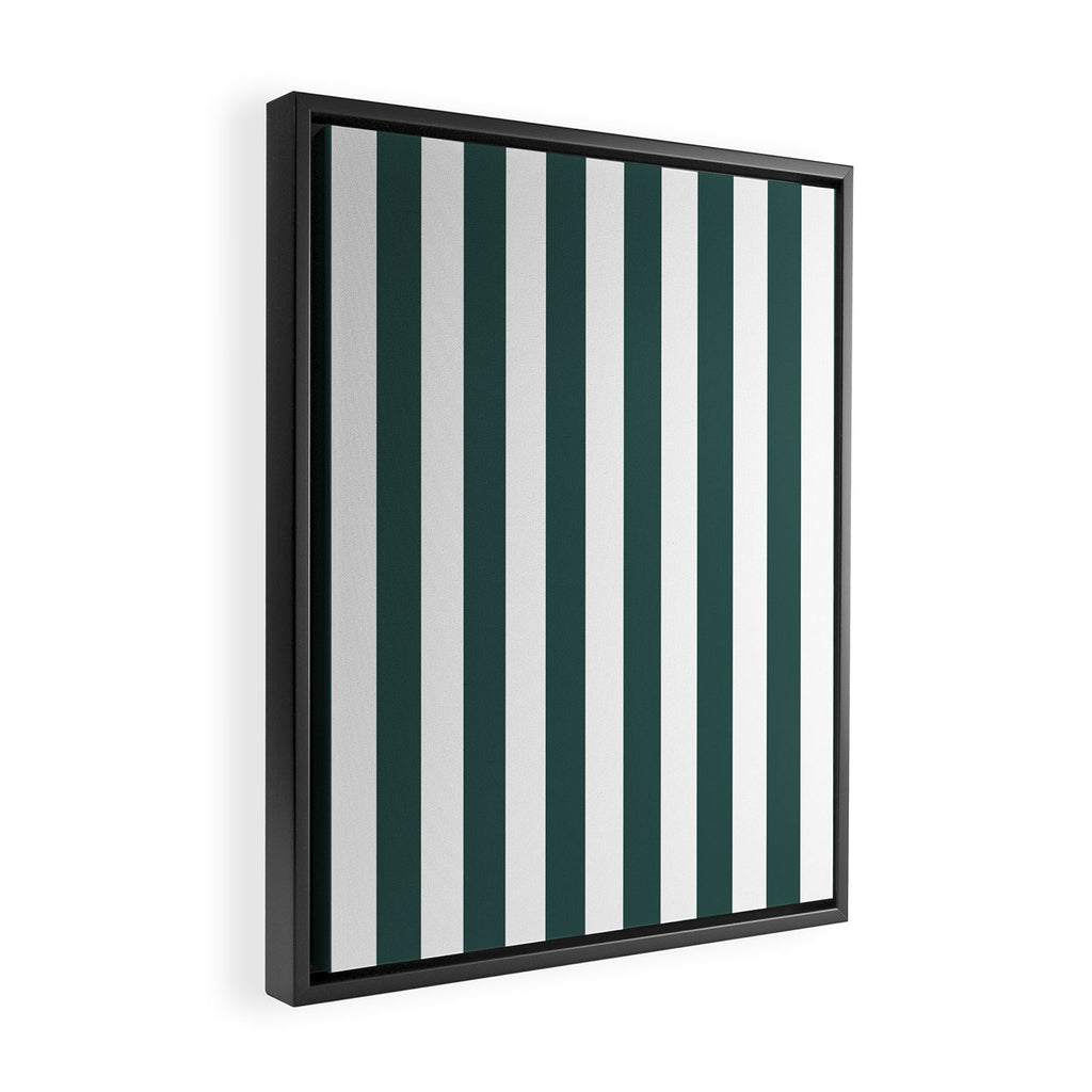 Vertical Stripes (Dark Green & White Pattern) Framed Canvas Print Gallery Image 2