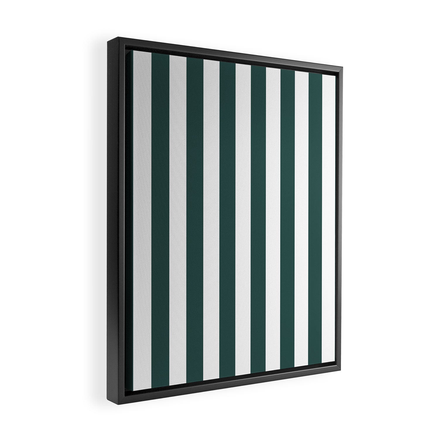Vertical Stripes (Dark Green & White Pattern) Framed Canvas Print Gallery Image 2