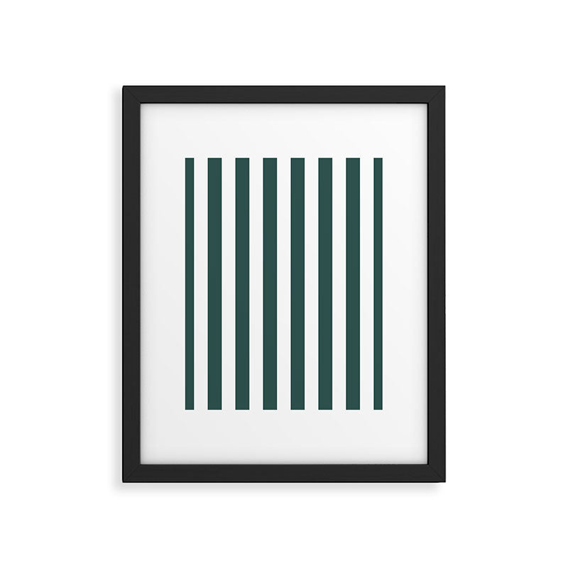 Vertical Stripes (Dark Green & White Pattern) Framed Art Print Gallery Image 6