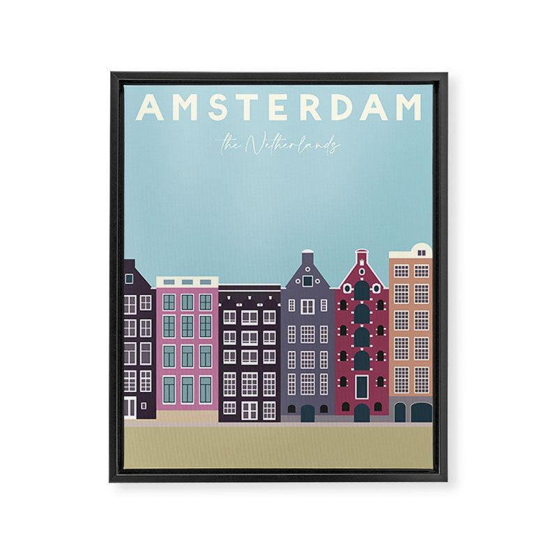 Amsterdam, the Netherlands Travel Poster Framed Canvas Print Gallery Image 6