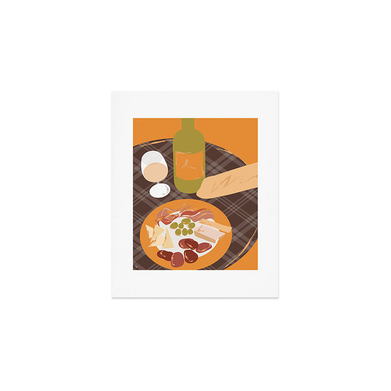 Charcuterie, Wine and Baguette Art Print Gallery Image 1