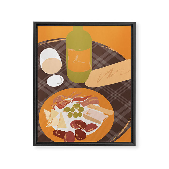 Charcuterie, Wine and Baguette Framed Canvas Print Gallery Image 1