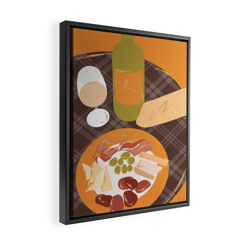 Charcuterie, Wine and Baguette Framed Canvas Print Gallery Image 2