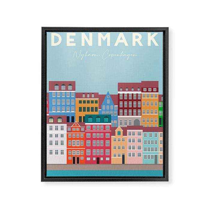 Denmark, Nyhavn, Copenhagen Travel Poster Framed Canvas Print Gallery Image 1