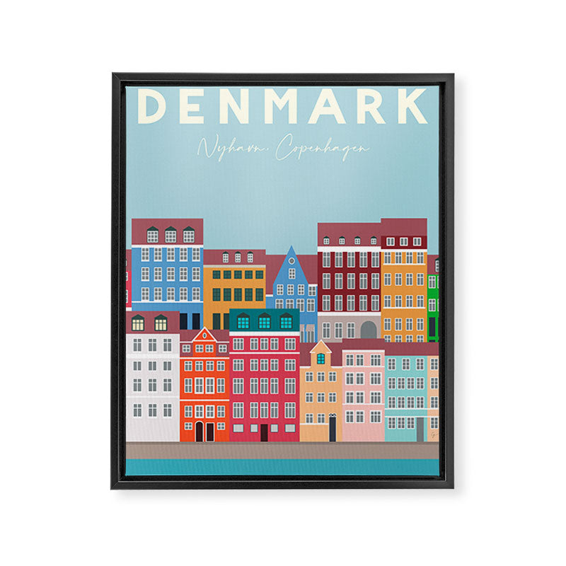 Denmark, Nyhavn, Copenhagen Travel Poster Framed Canvas Print Gallery Image 6