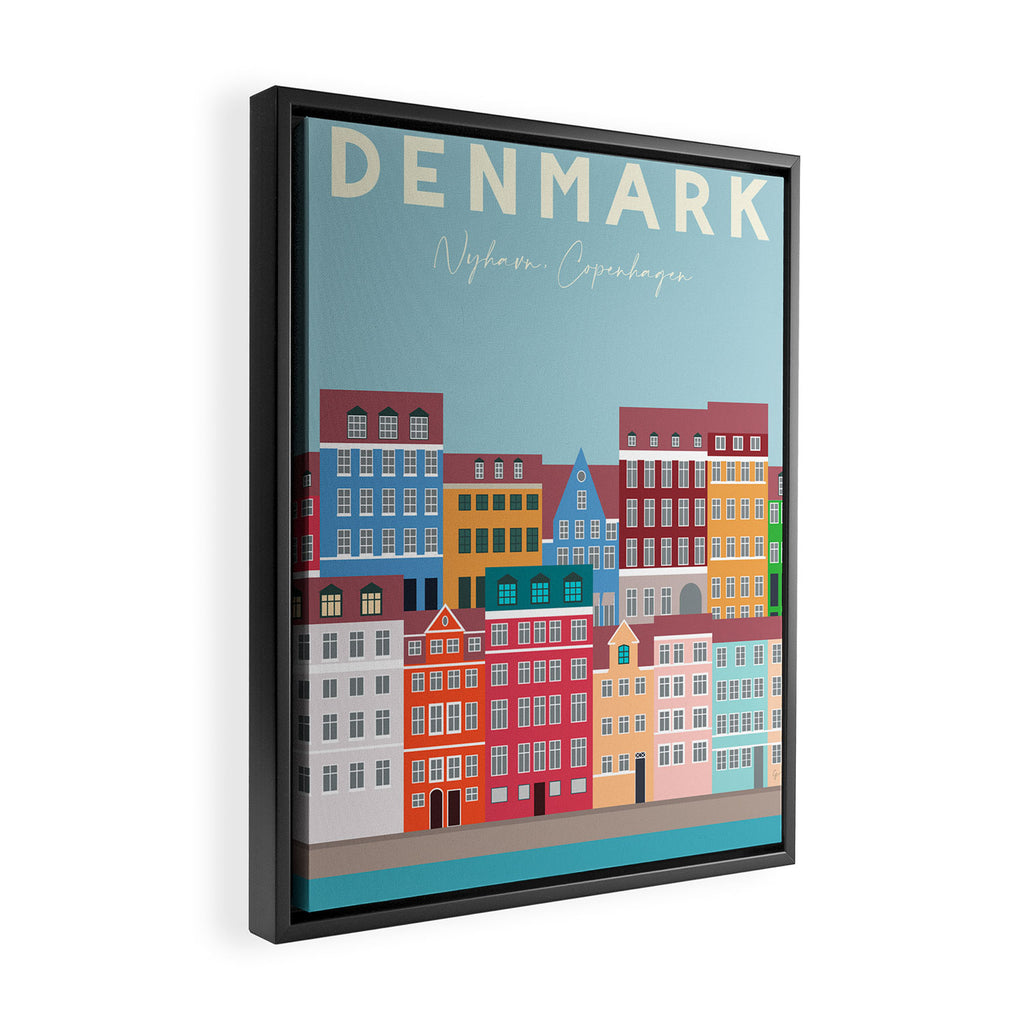 Denmark, Nyhavn, Copenhagen Travel Poster Framed Canvas Print Gallery Image 2