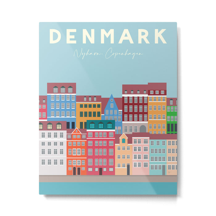 Denmark, Nyhavn, Copenhagen Travel Poster Metal Print Gallery Image 1