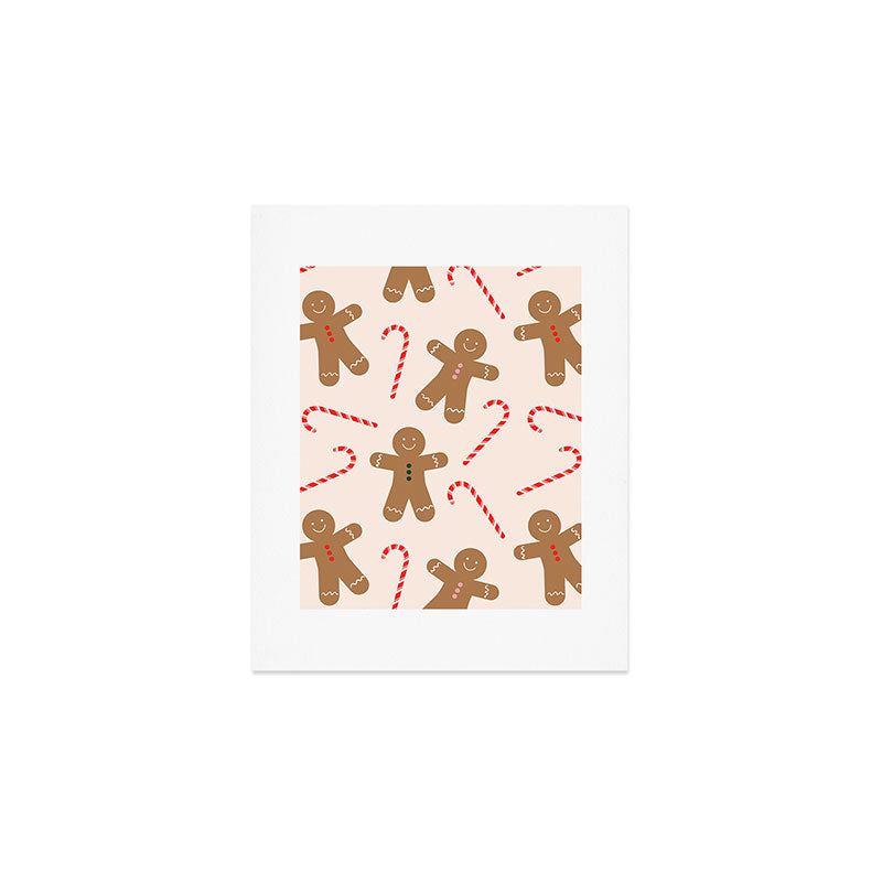 Gingerbread Man + Candy Cane Christmas Pattern Art Print Gallery Image 1