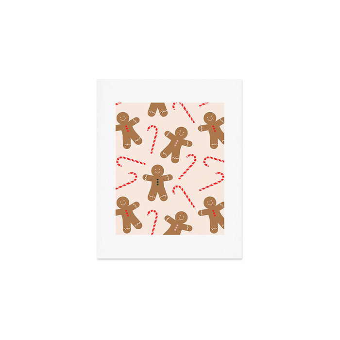 Gingerbread Man + Candy Cane Christmas Pattern Art Print Gallery Image 1
