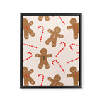 Gingerbread Man + Candy Cane Christmas Pattern Framed Canvas Print Gallery Image 6