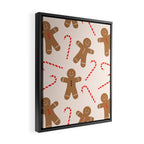 Gingerbread Man + Candy Cane Christmas Pattern Framed Canvas Print Gallery Image 2