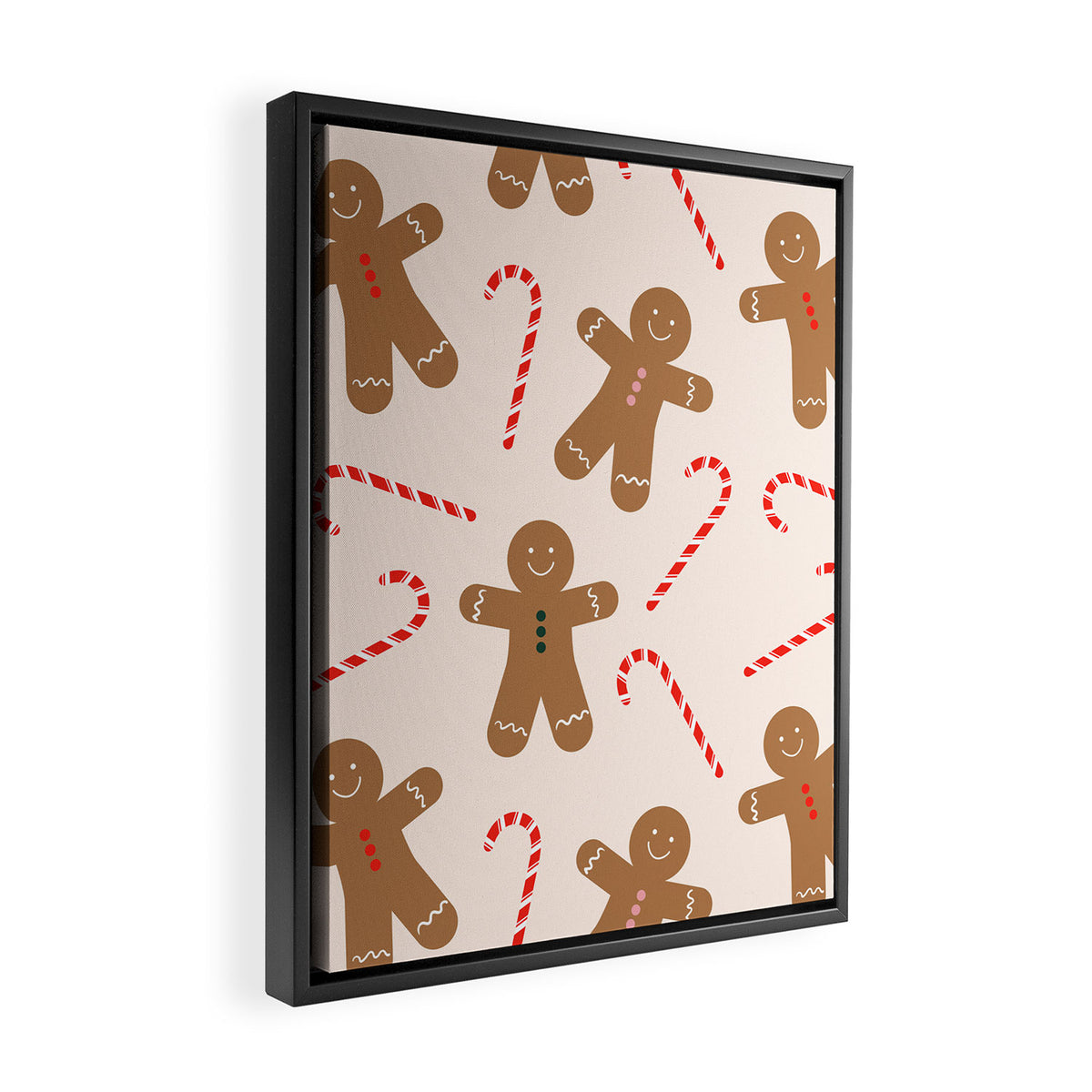 Gingerbread Man + Candy Cane Christmas Pattern Framed Canvas Print Gallery Image 2