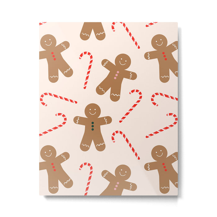 Gingerbread Man + Candy Cane Christmas Pattern Metal Print Gallery Image 1