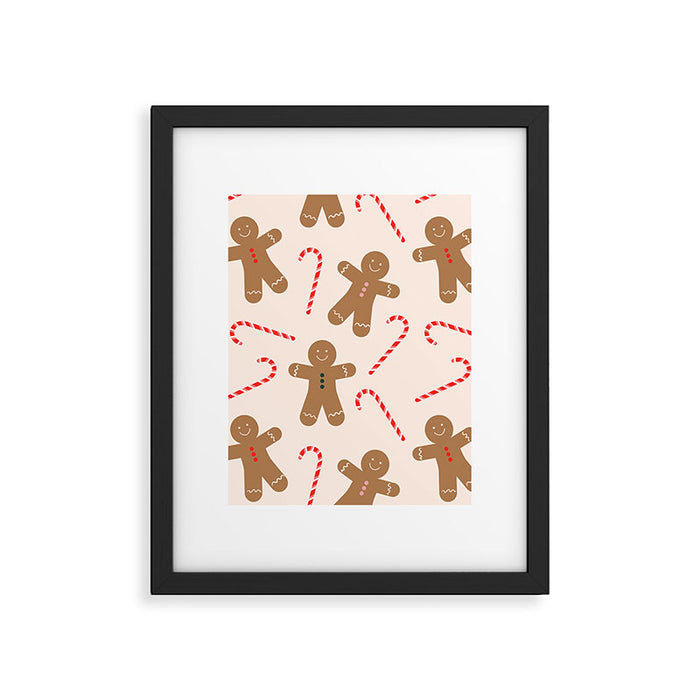 Gingerbread Man + Candy Cane Christmas Pattern Framed Art Print Gallery Image 1