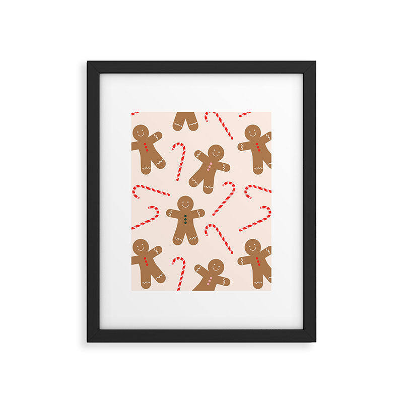 Gingerbread Man + Candy Cane Christmas Pattern Framed Art Print Gallery Image 4