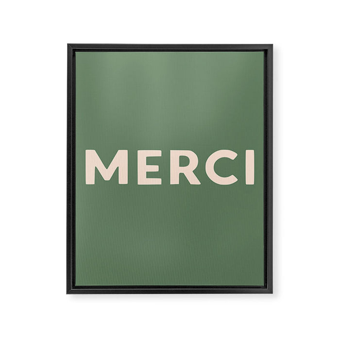Merci French Retro Hand Lettering Framed Canvas Print Gallery Image 1