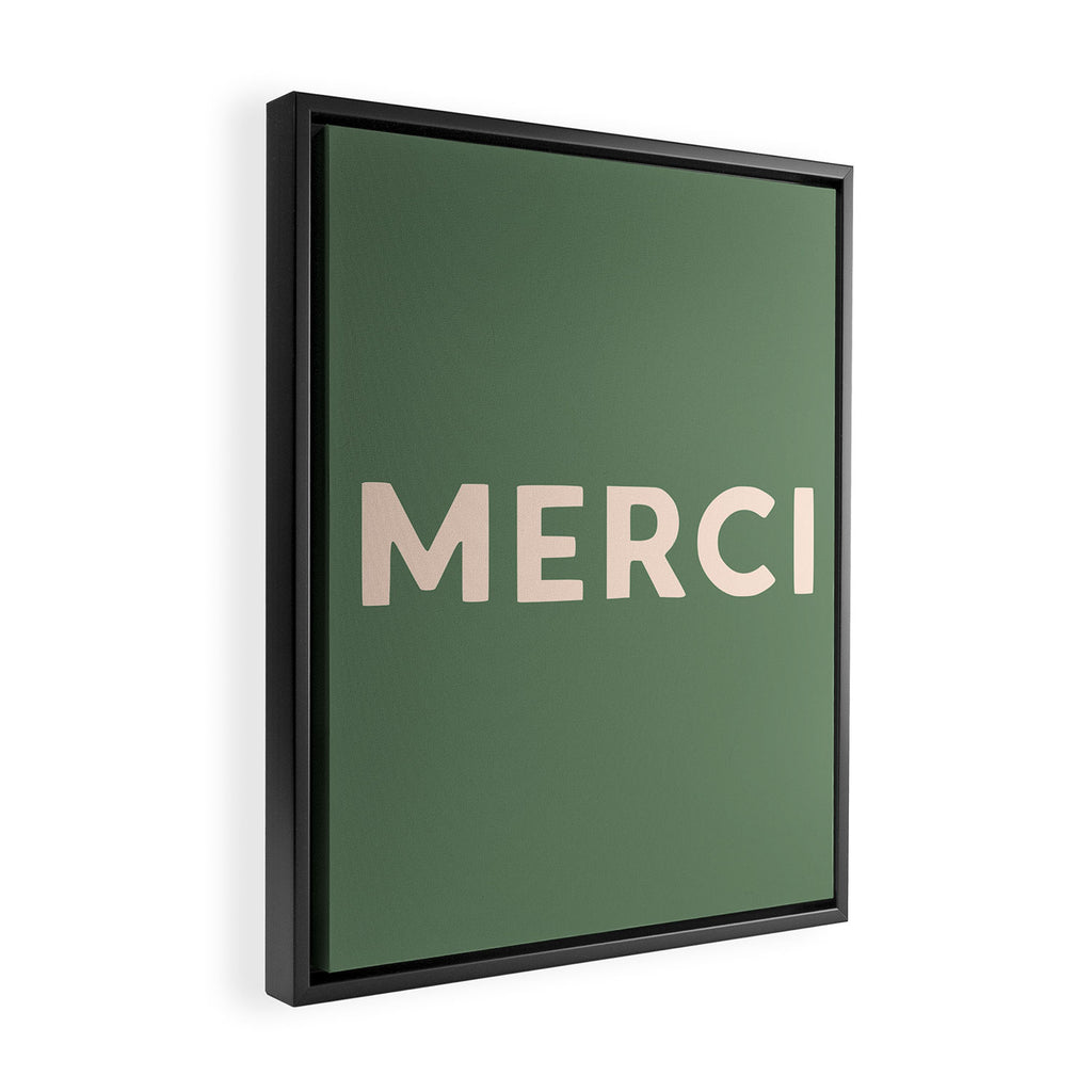 Merci French Retro Hand Lettering Framed Canvas Print Gallery Image 2