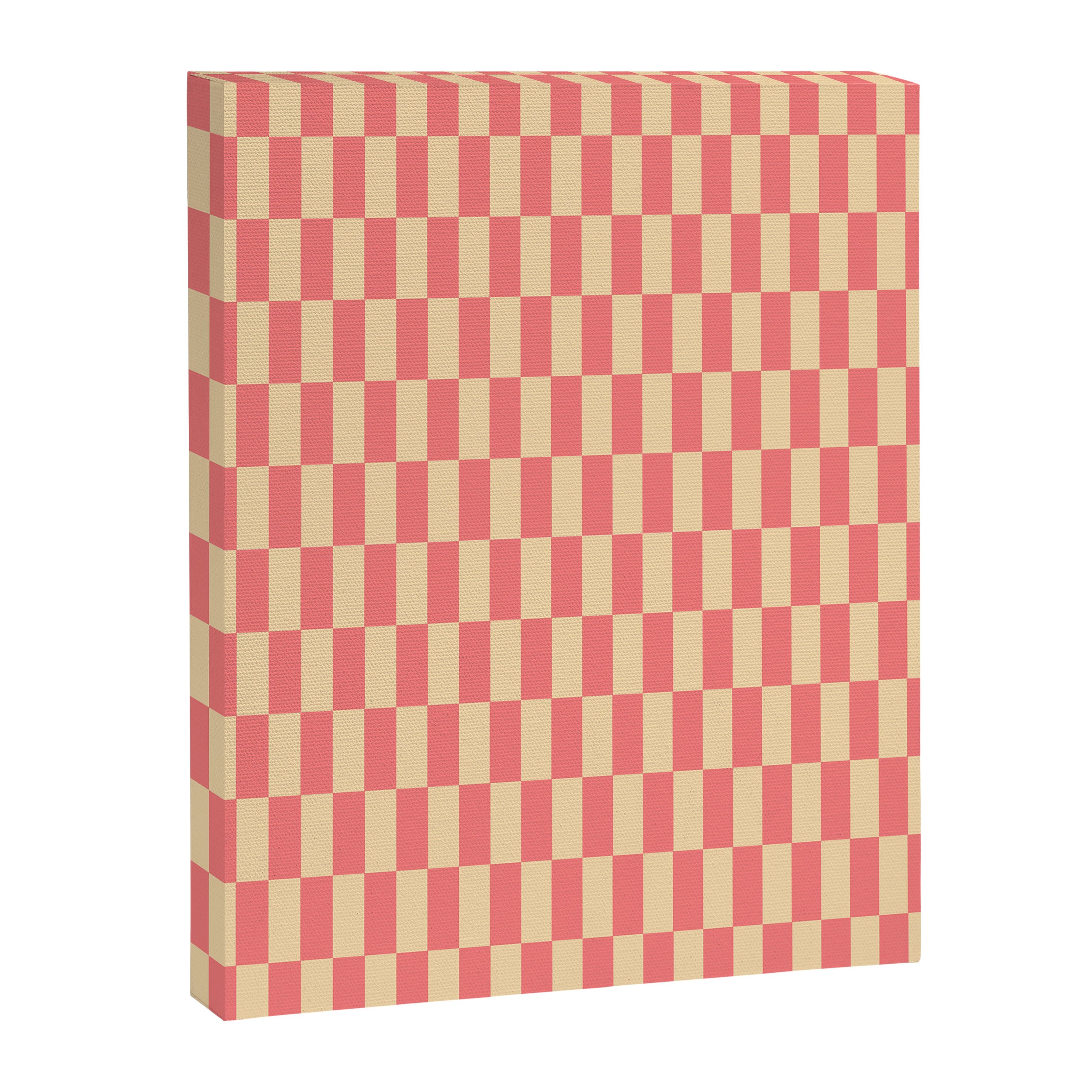 Narrow Check Pattern - Retro Coral and Cream Canvas Print Gallery Image 6