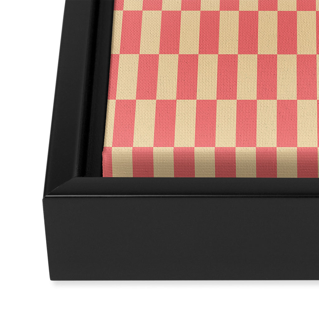 Narrow Check Pattern - Retro Coral and Cream Framed Canvas Print Gallery Image 3