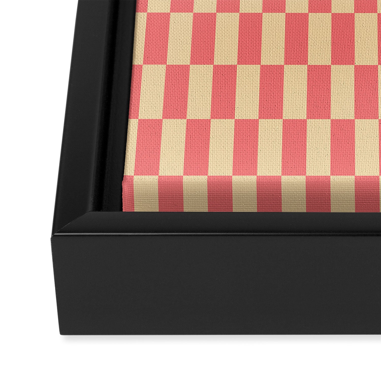 Narrow Check Pattern - Retro Coral and Cream Framed Canvas Print Gallery Image 3