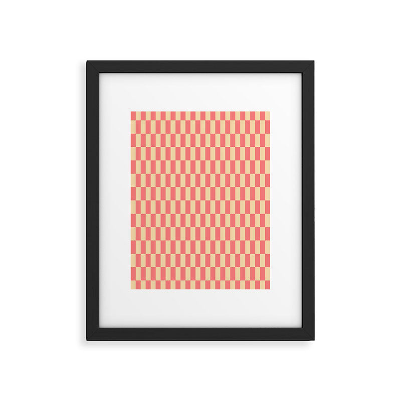 Narrow Check Pattern - Retro Coral and Cream Framed Art Print Gallery Image 4