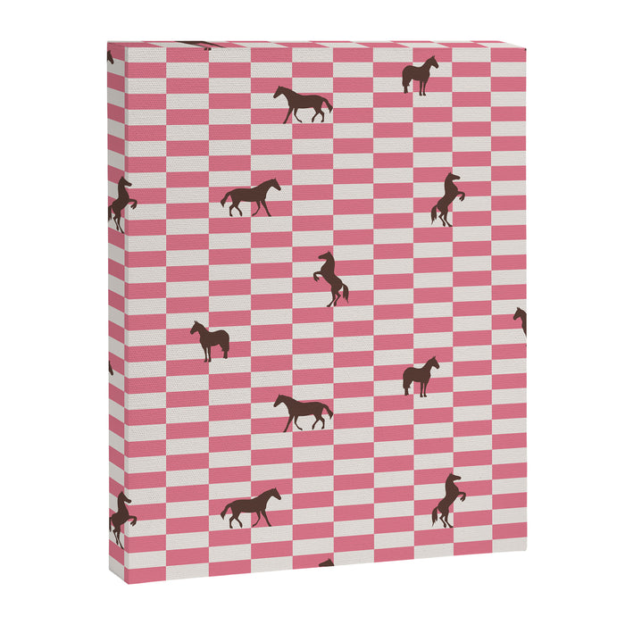 Pink Check Horses  Pattern Canvas Print Gallery Image 1