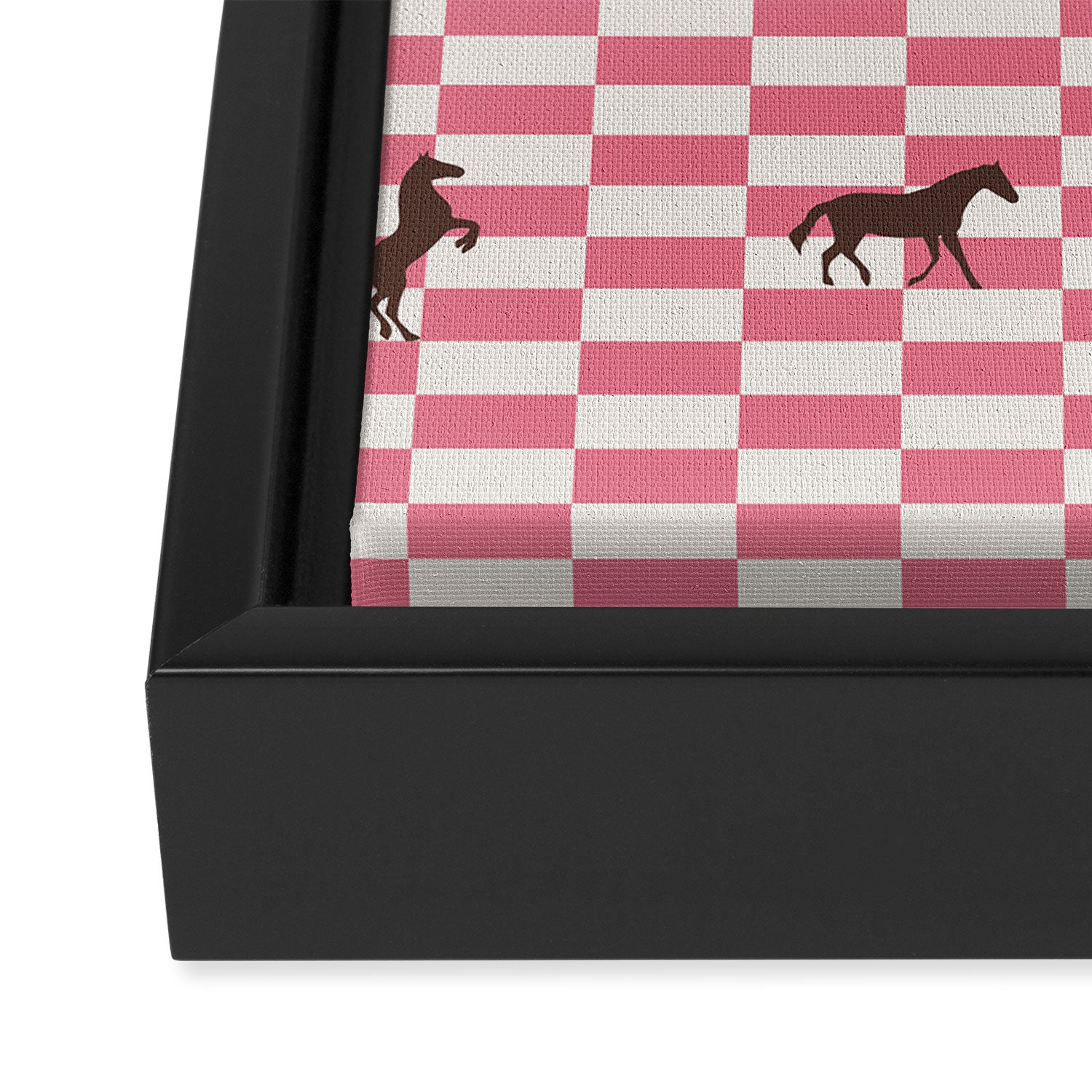 Pink Check Horses  Pattern Framed Canvas Print Gallery Image 3