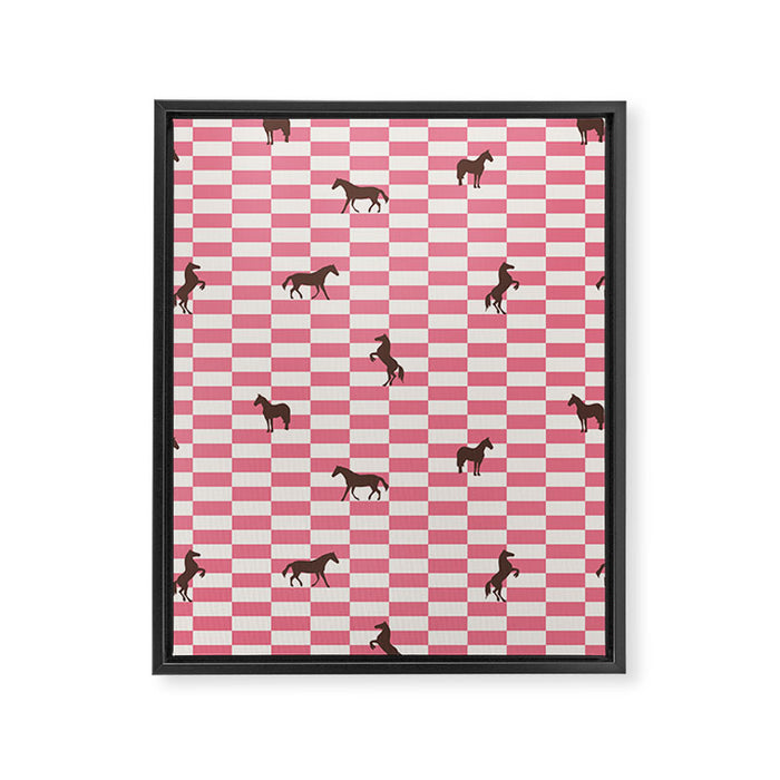 Pink Check Horses  Pattern Framed Canvas Print Gallery Image 1