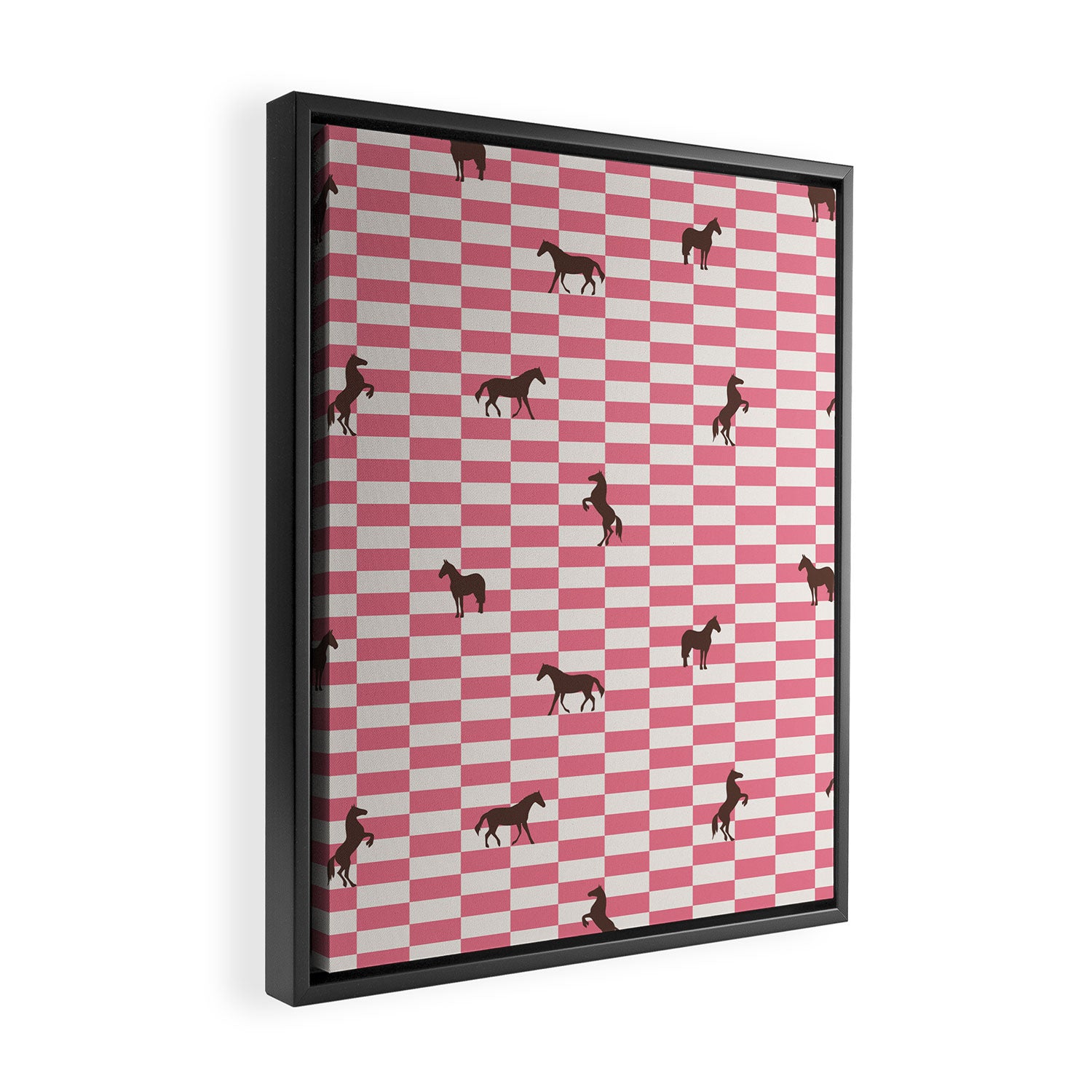 Pink Check Horses  Pattern Framed Canvas Print Gallery Image 2