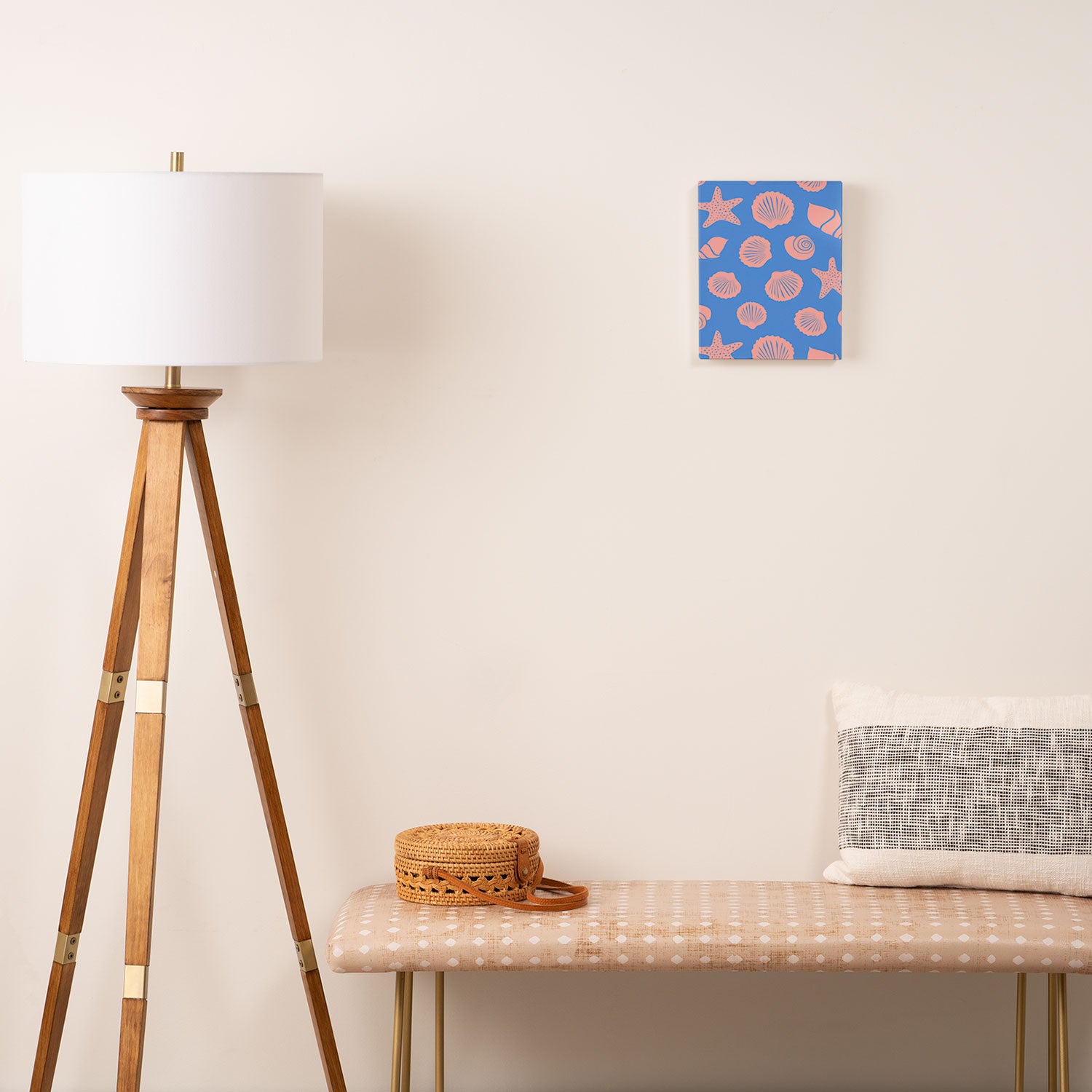 Retro Coastal Shells on Blue Canvas Print Gallery Image 2