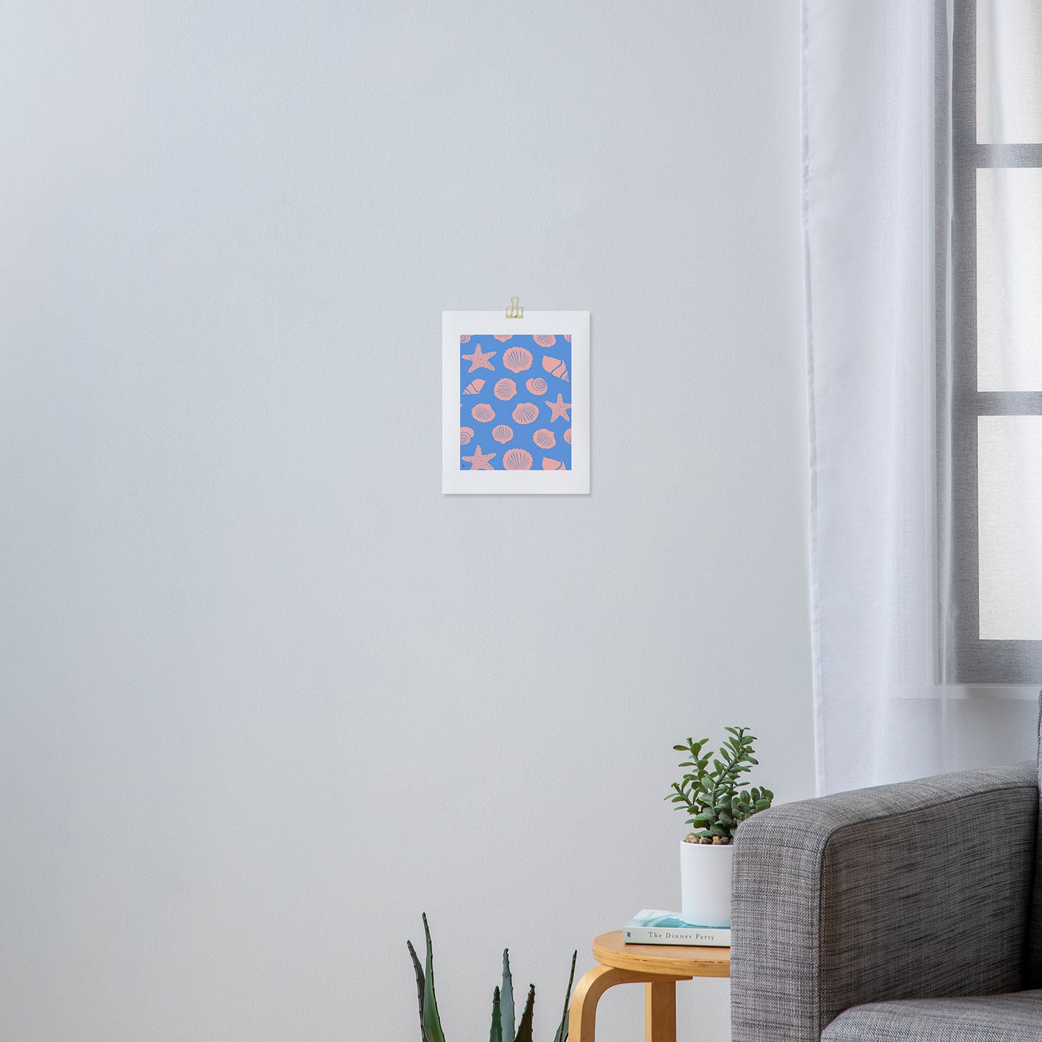 Retro Coastal Shells on Blue Art Print Gallery Image 3