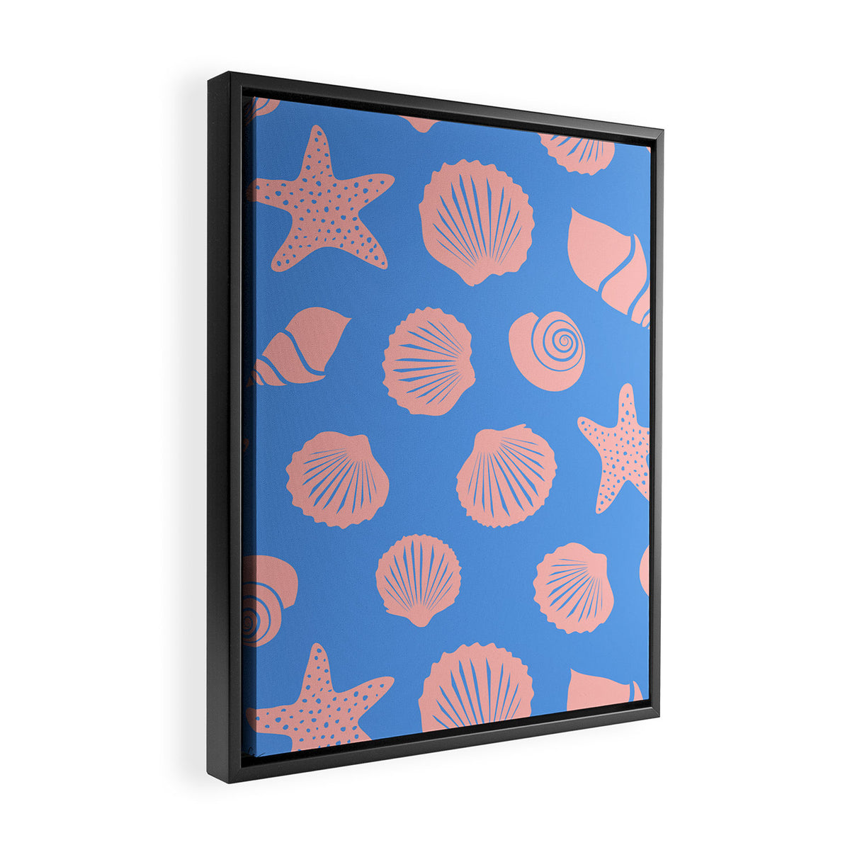 Retro Coastal Shells on Blue Framed Canvas Print Gallery Image 2