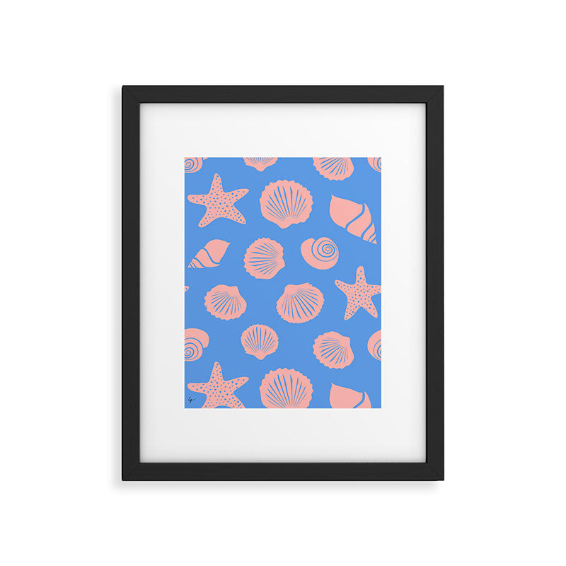 Retro Coastal Shells on Blue Framed Art Print Gallery Image 5
