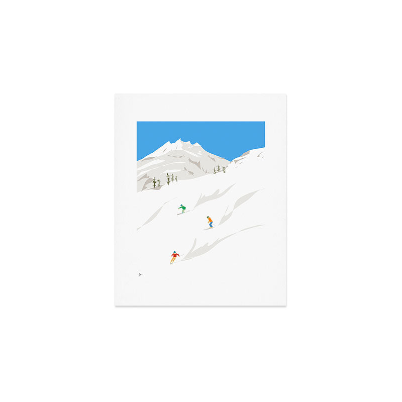 Snowy Mountain Skiers Art Print Gallery Image 1