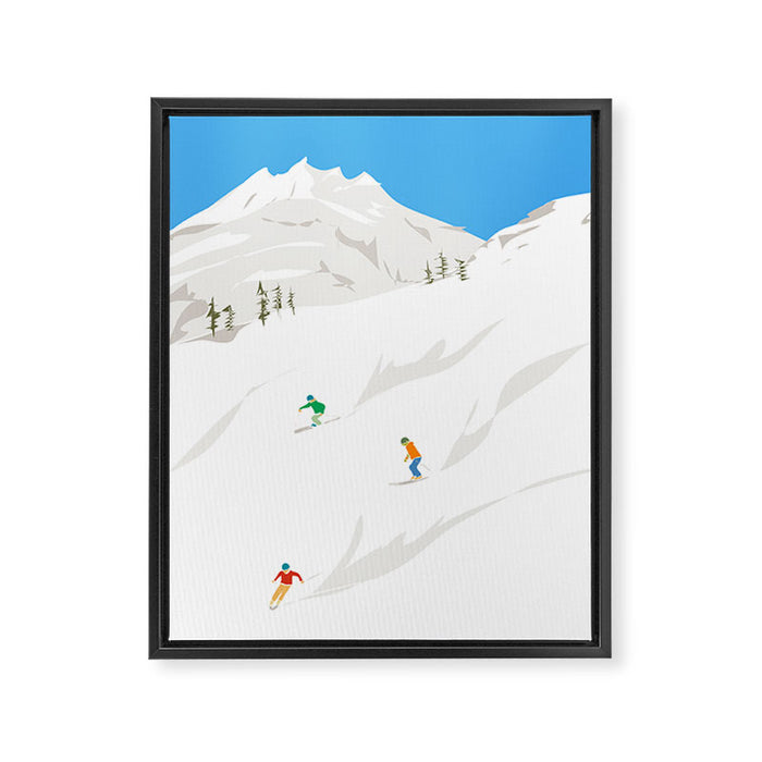 Snowy Mountain Skiers Framed Canvas Print Gallery Image 1