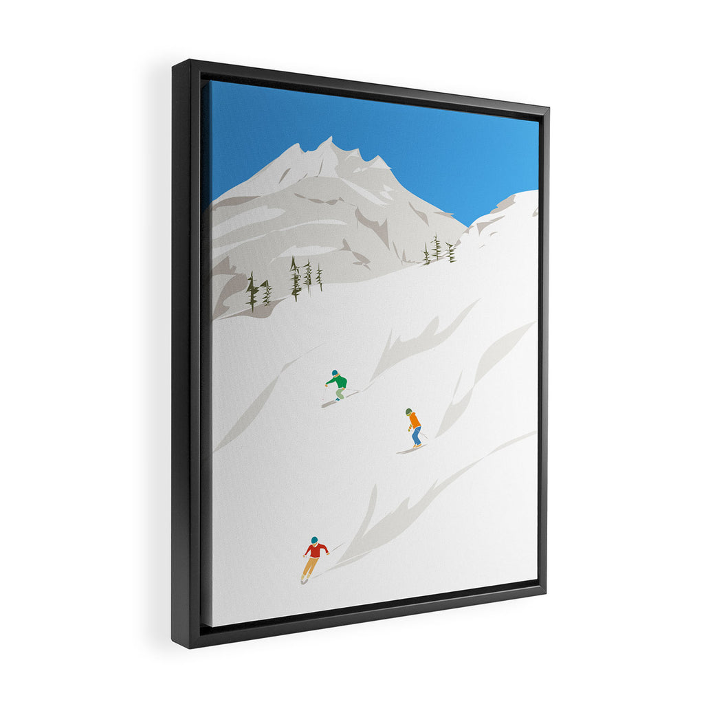 Snowy Mountain Skiers Framed Canvas Print Gallery Image 2