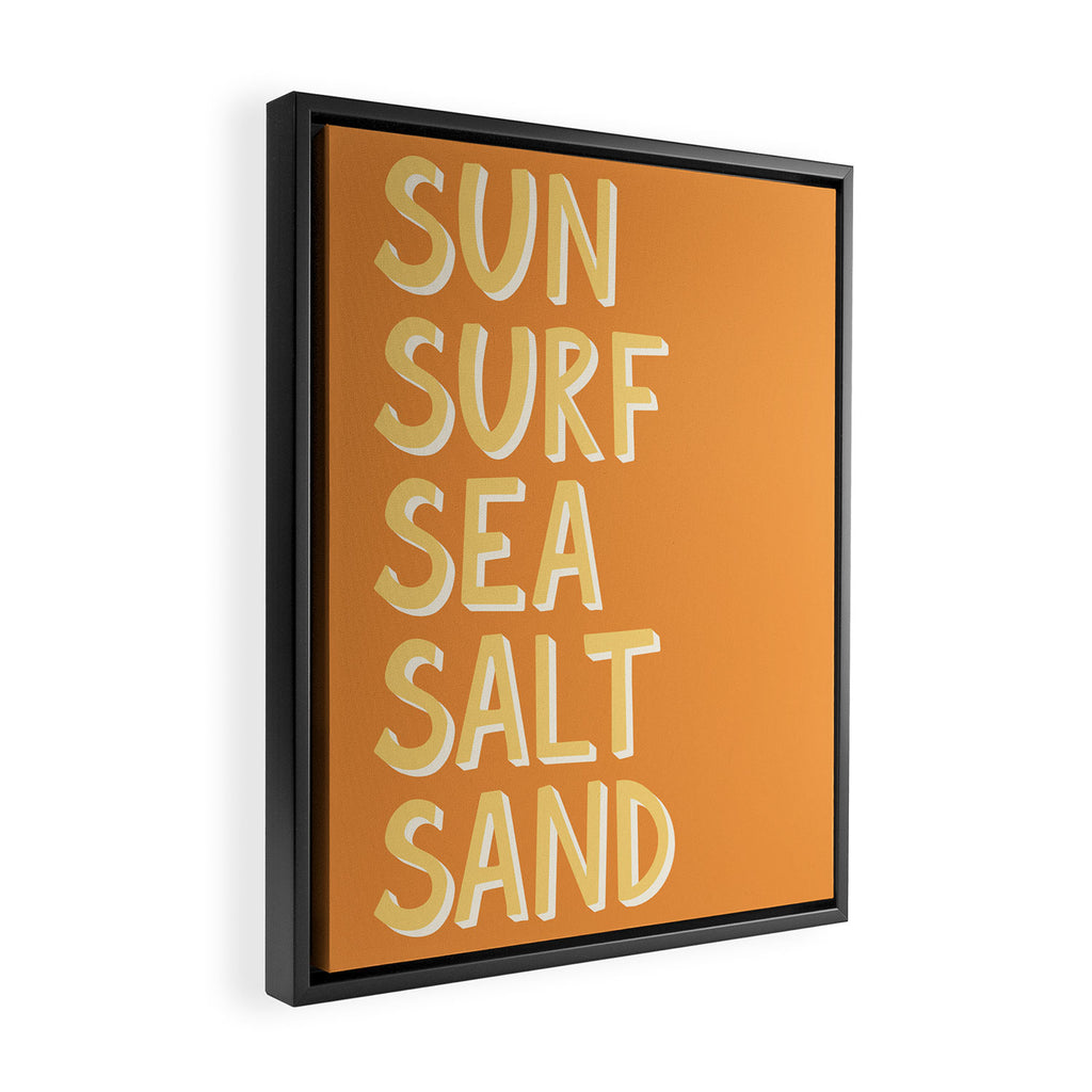 Sun Surf Sea Salt Sand Hand Lettering Framed Canvas Print Gallery Image 2