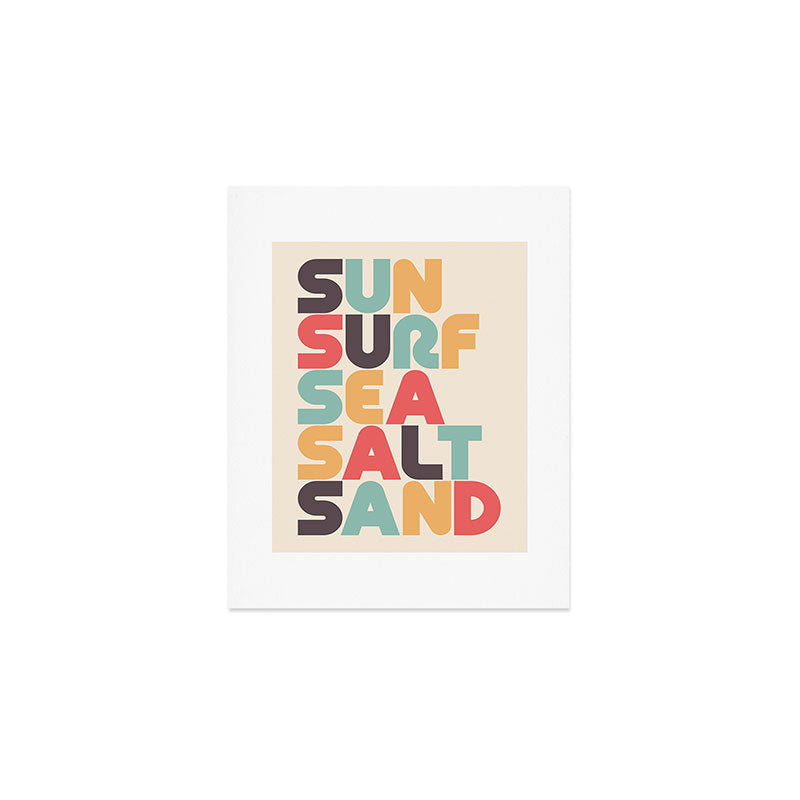 Sun Surf Sea Salt Sand Typography - Retro Rainbow Art Print Gallery Image 1