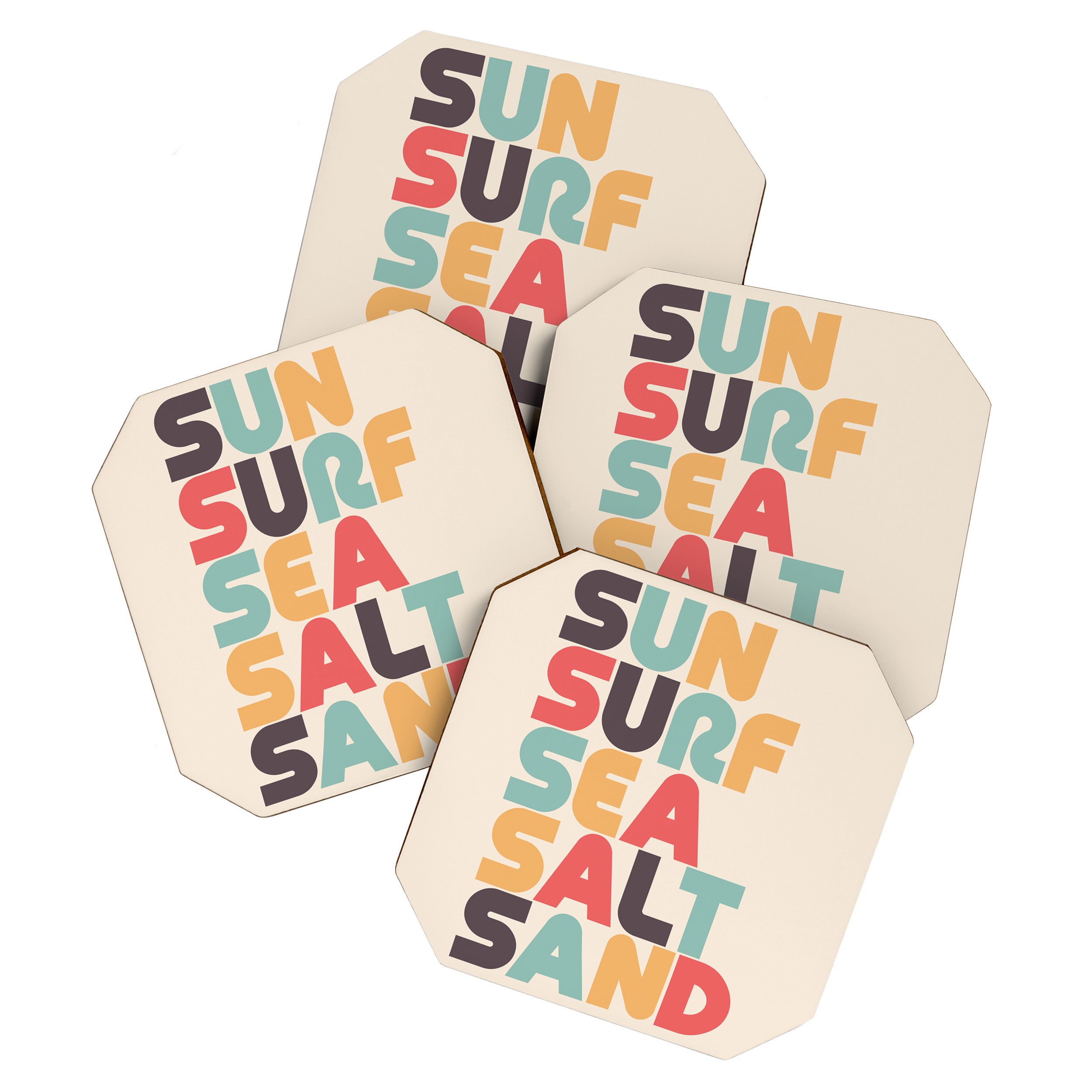 Sun Surf Sea Salt Sand Typography - Retro Rainbow Coaster Gallery Image 1