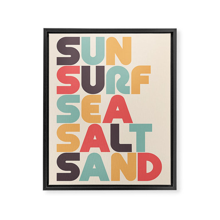 Sun Surf Sea Salt Sand Typography - Retro Rainbow Framed Canvas Print Gallery Image 1