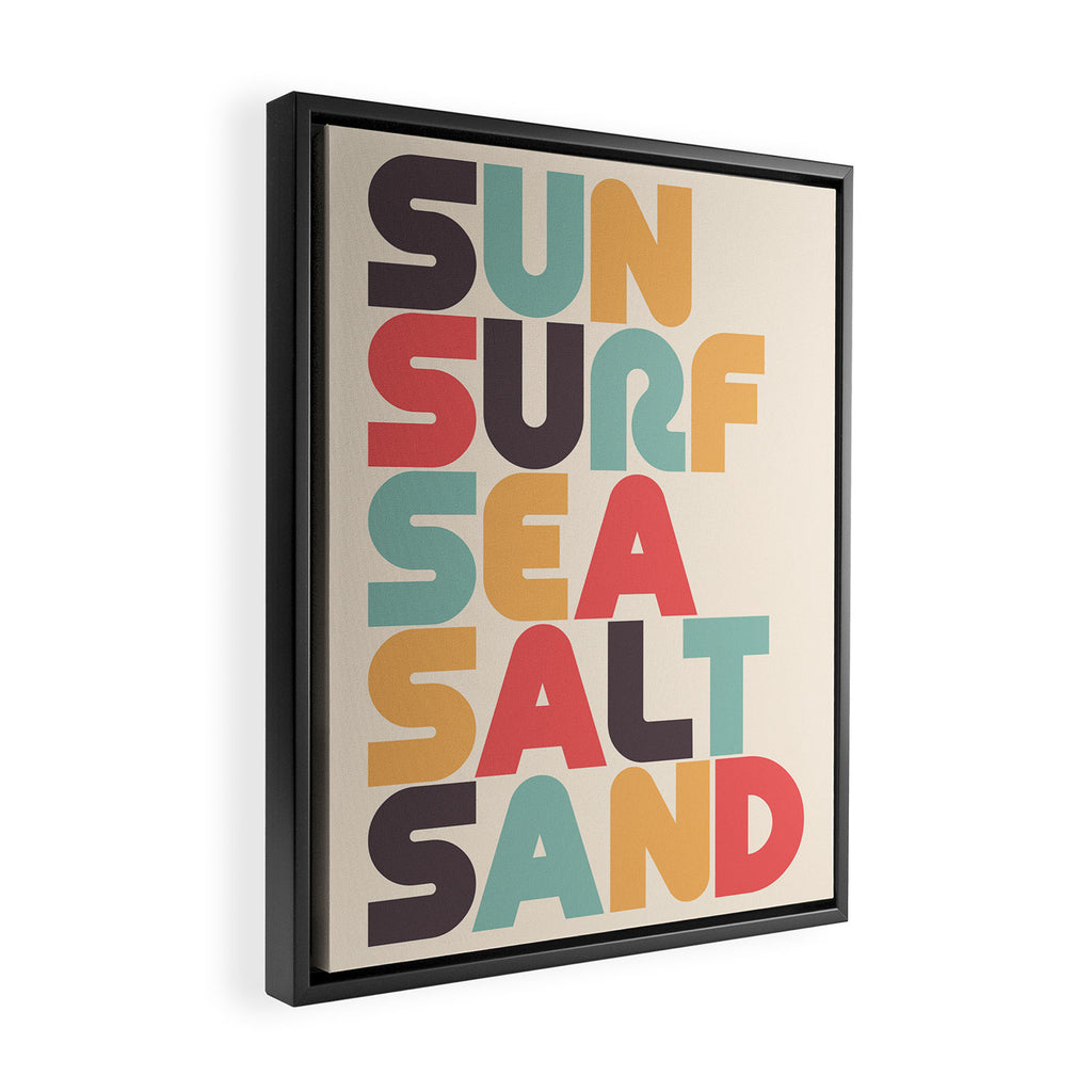 Sun Surf Sea Salt Sand Typography - Retro Rainbow Framed Canvas Print Gallery Image 2
