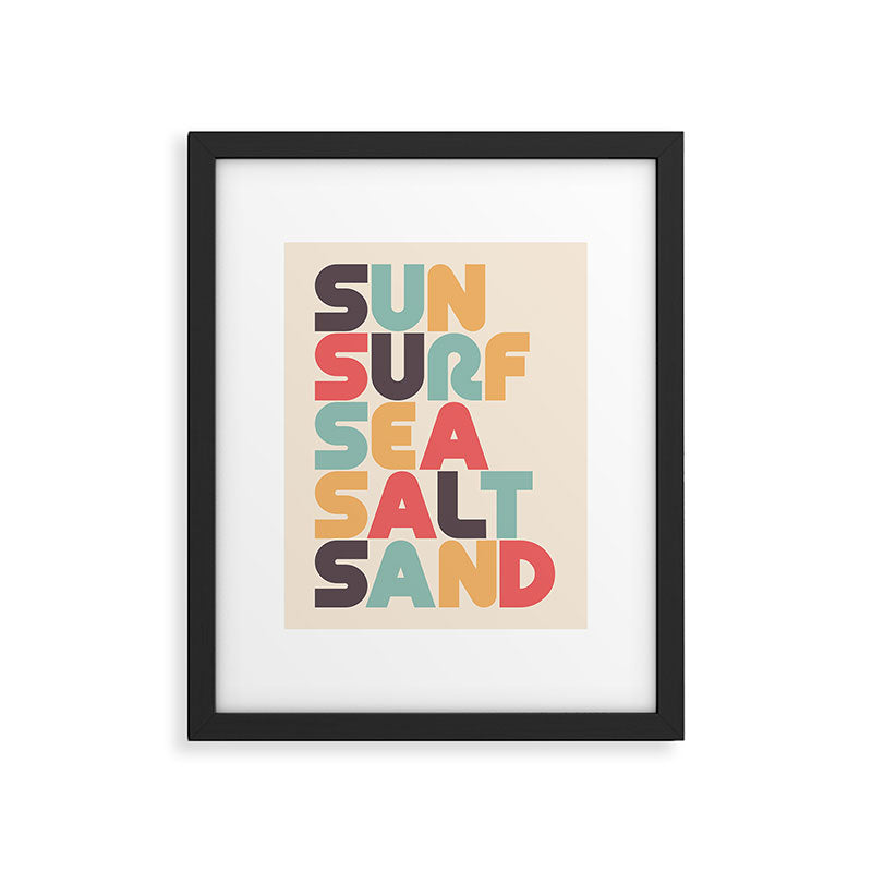 Sun Surf Sea Salt Sand Typography - Retro Rainbow Framed Art Print Gallery Image 4
