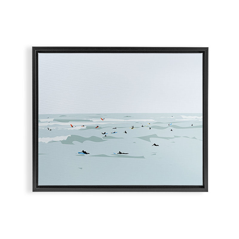 Tiny Surfers in Lima Framed Canvas Print Gallery Image 1