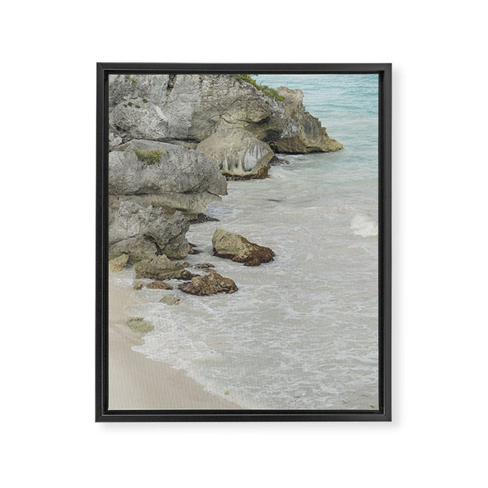 Soft Waves Along Rocky Shore Framed Canvas Print Gallery Image 1