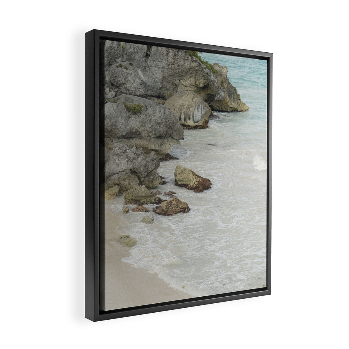 Soft Waves Along Rocky Shore Framed Canvas Print Gallery Image 2