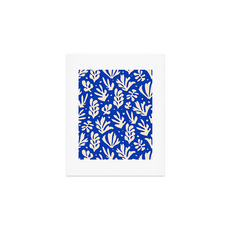 matisse pattern with leaves in blu Art Print Gallery Image 1