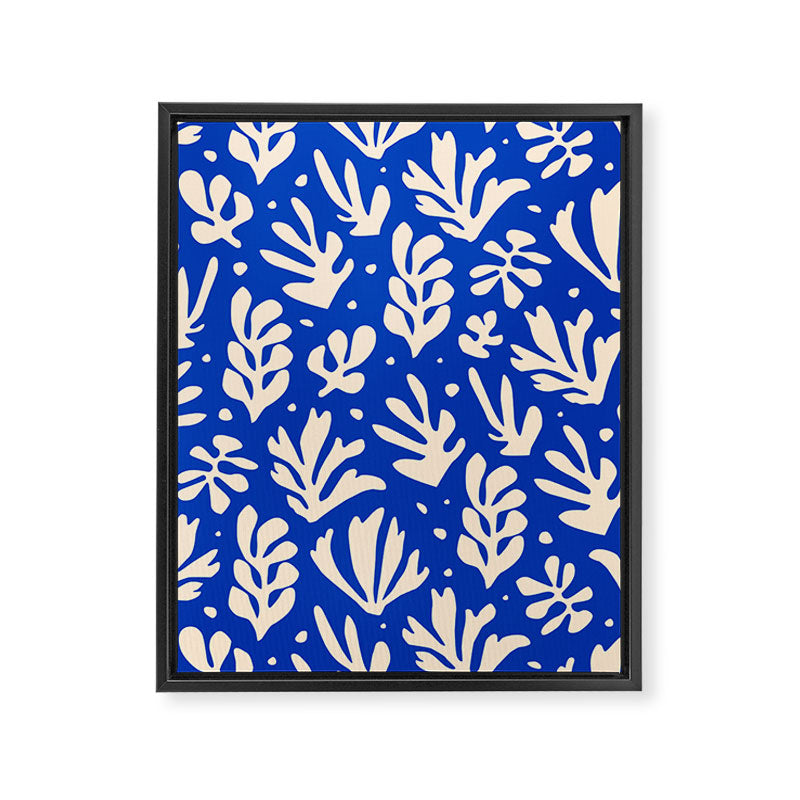 matisse pattern with leaves in blu Framed Canvas Print Gallery Image 8